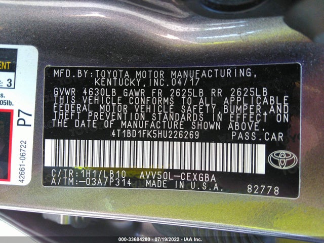 2017 Toyota Camry, VIN: 4T1BD1FK5HU226269