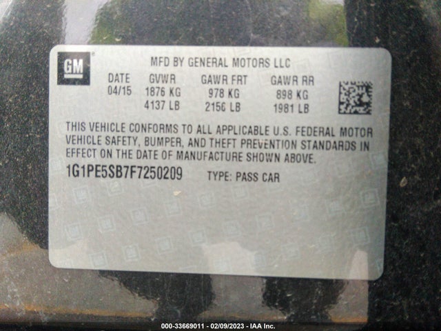 Chevrolet CRUZE LT 2015 1G1PE5SB7F7250209 Image 10