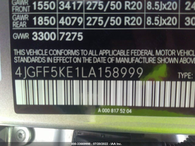 2020 Mercedes-Benz GLS-Class, VIN: 4JGFF5KE1LA158999
