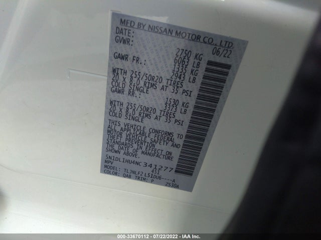 2022 Infiniti QX60, VIN: 5N1DL1HU4NC341277