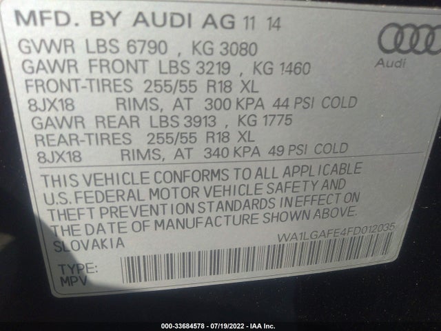 2015 Audi Q7, VIN: WA1LGAFE4FD012035