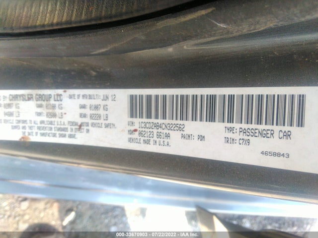 Dodge AVENGER SE 2012 1C3CDZAB4CN322562 Image 10