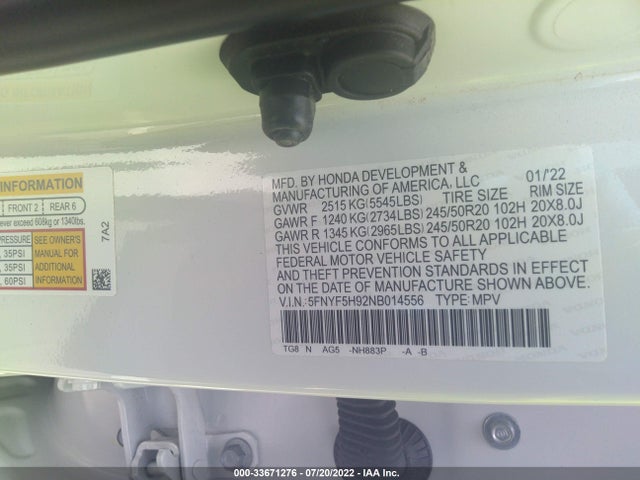 2022 Honda Passport, VIN: 5FNYF5H92NB014556