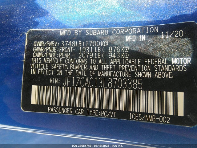2020 Subaru BRZ, VIN: JF1ZCAC13L8703385