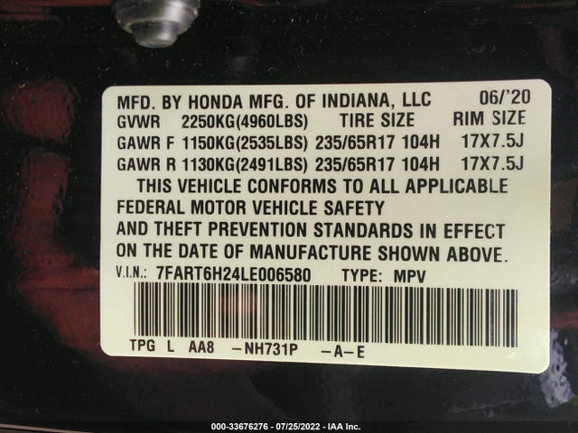 2020 Honda CR-V, VIN: 7FART6H24LE006580