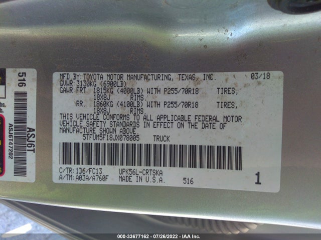 2018 Toyota Tundra, VIN: 5TFUM5F18JX078005