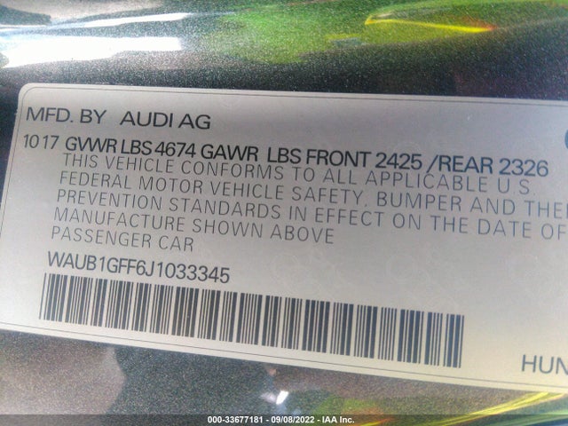 2018 Audi S3, VIN: WAUB1GFF6J1033345