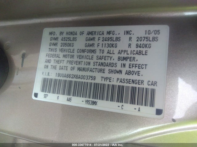 2006 ACURA TL 19UUA662X6A003759 Photo 8