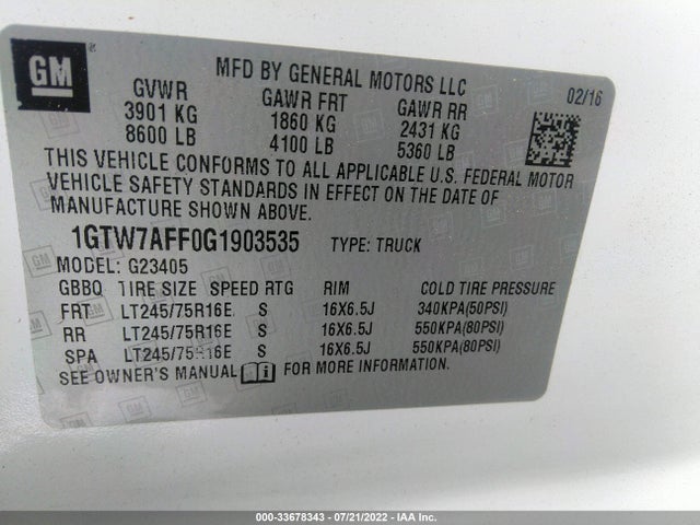 2016 GMC Savana, VIN: 1GTW7AFF0G1903535