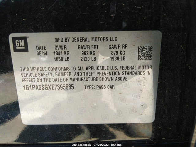 Chevrolet CRUZE LS 2014 1G1PA5SGXE7395685 Image 10