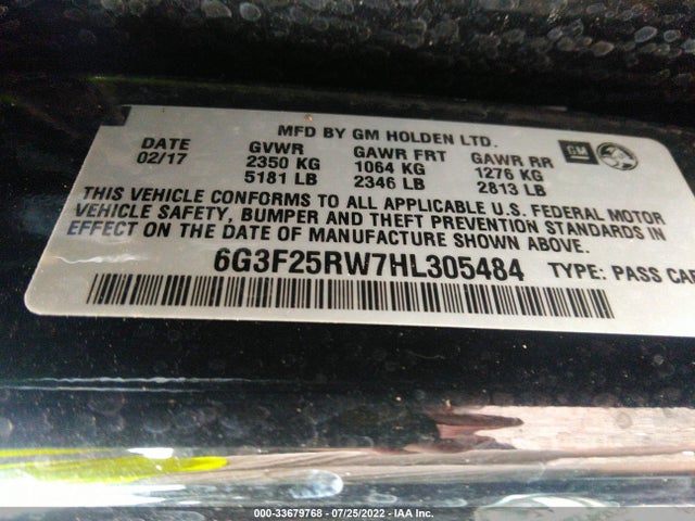 2017 Chevrolet SS, VIN: 6G3F25RW7HL305484