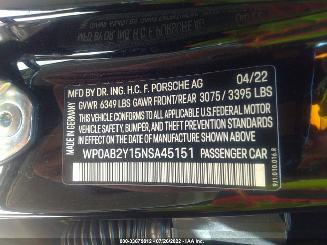 2022 Porsche Taycan, VIN: WP0AB2Y15NSA45151