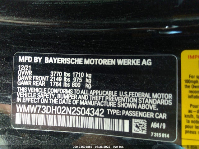2022 Mini Hardtop, VIN: WMW73DH02N2S04342