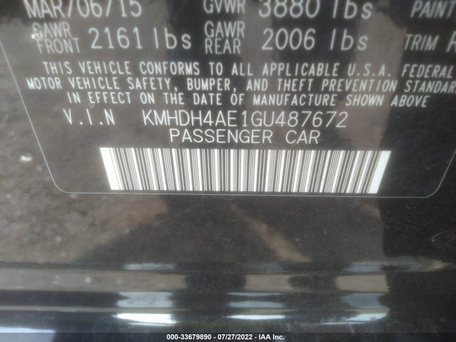 2016 HYUNDAI ELANTRA SE VIN: KMHDH4AE1GU487672