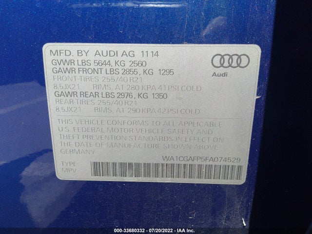 2015 Audi SQ5, VIN: WA1CGAFP5FA074529