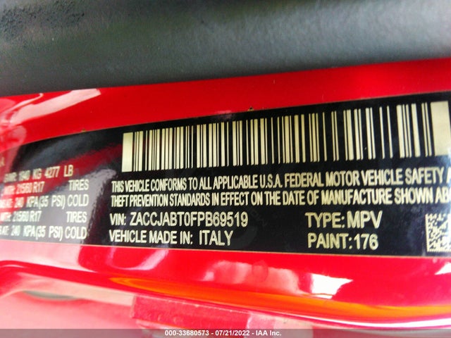 2015 JEEP RENEGADE LATITUDE VIN: ZACCJABT0FPB69519