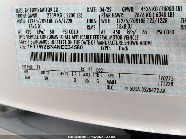 2022 Ford F-250, VIN: 1FT7W2BN4NEE34580
