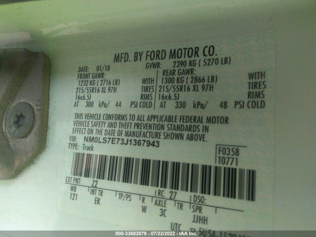2018 Ford Transit Connect, VIN: NM0LS7E73J1367943
