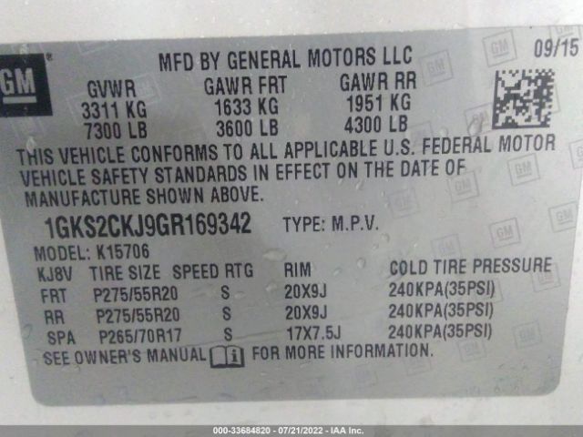 1GKS2CKJ9GR169342 GMC YUKON DENALI