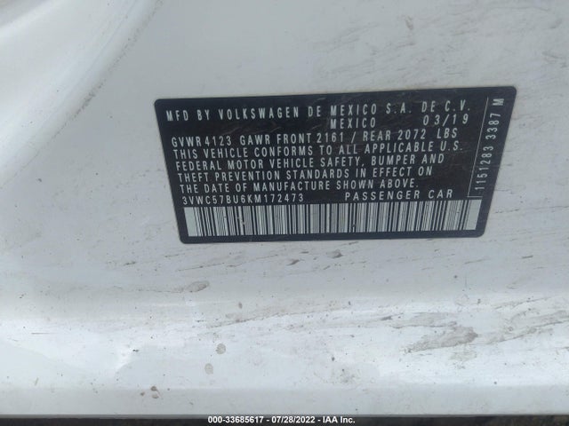 3VWC57BU6KM172473 Volkswagen Jetta S/se/r-line