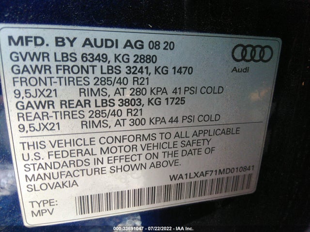 2021 Audi Q7, VIN: WA1LXAF71MD010841