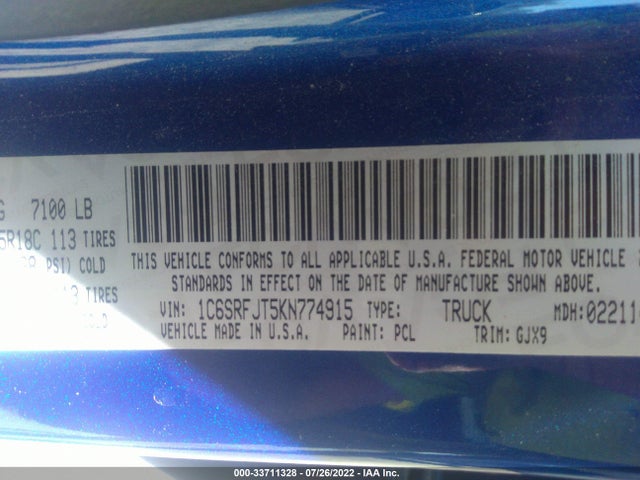 1C6SRFJT5KN774915 RAM 1500 Laramie