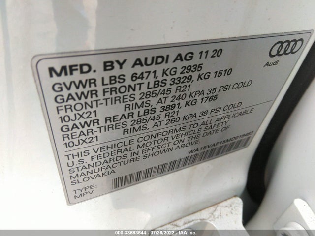 2021 Audi Q8, VIN: WA1EVAF15MD018483