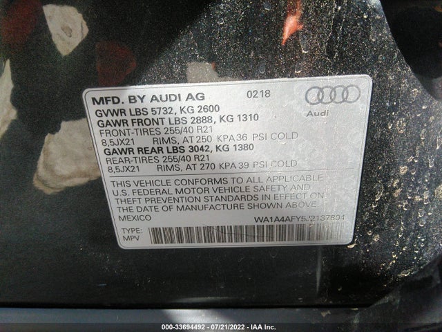 2018 Audi SQ5, VIN: WA1A4AFY5J2137804