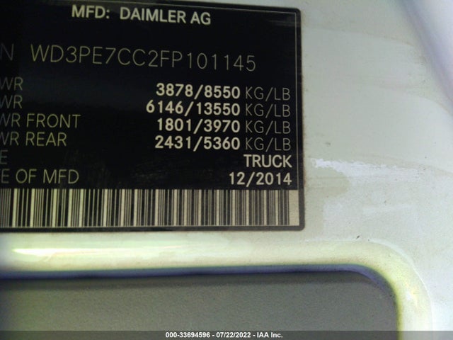 2015 Mercedes-Benz Sprinter, VIN: WD3PE7CC2FP101145