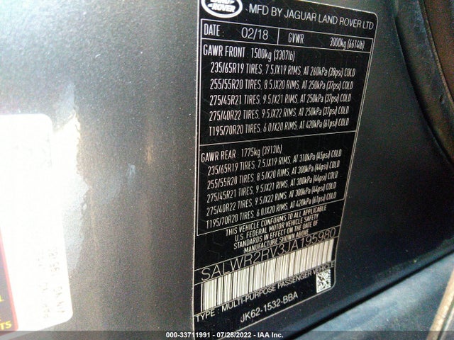 2018 Land Rover Range Rover Sport, VIN: SALWR2RV3JA195980