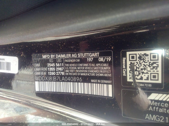 2020 Mercedes-Benz S-Class, VIN: WDDXJ8JB7LA040896