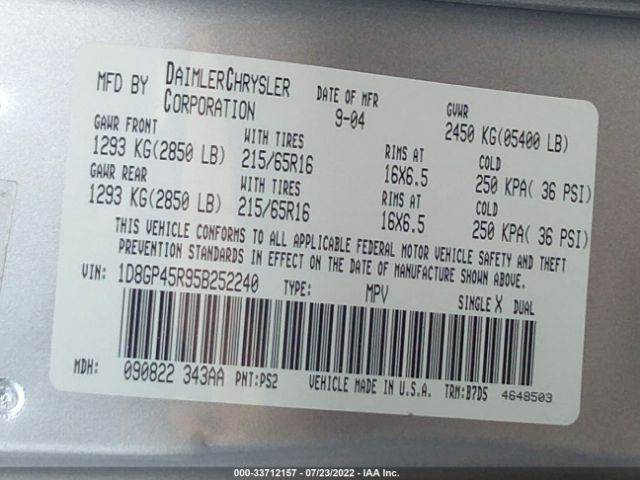 1D8GP45R95B252240 Dodge Caravan Sxt