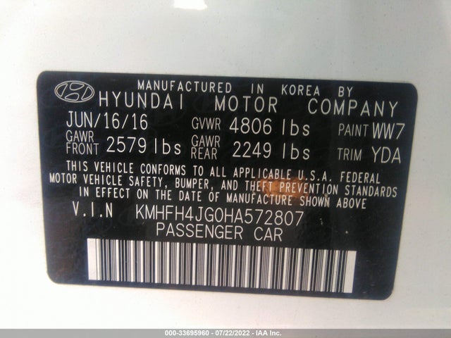 2017 Hyundai Azera, VIN: KMHFH4JG0HA572807