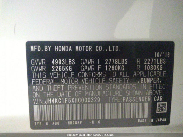 2017 Acura RLX, VIN: JH4KC1F5XHC000329