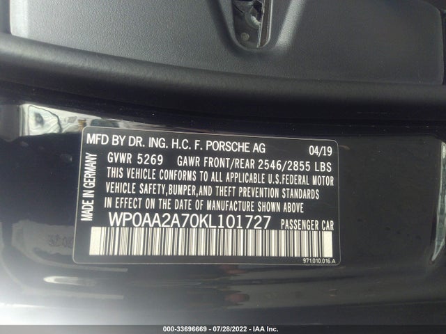 2019 Porsche Panamera, VIN: WP0AA2A70KL101727