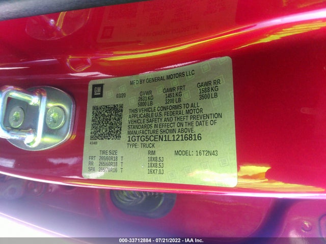 2020 GMC Canyon, VIN: 1GTG5CEN1L1216816