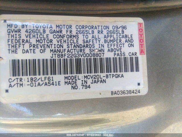 JT8BF22G3V0008807 Lexus ES 300 LUXURY SPORT SDN
