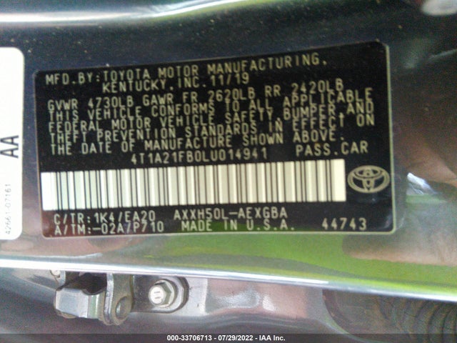 2020 Toyota Avalon, VIN: 4T1A21FB0LU014941