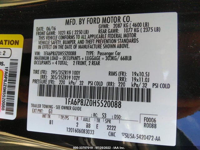 2017 Ford Mustang, VIN: 1FA6P8JZ0H5520088
