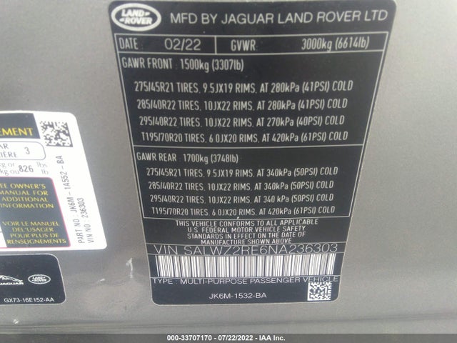 2022 Land Rover Range Rover Sport, VIN: SALWZ2RE6NA236303