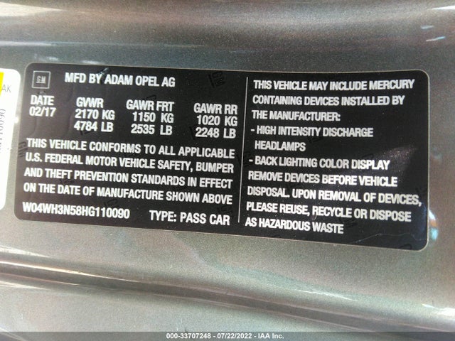 2017 Buick Cascada, VIN: W04WH3N58HG110090