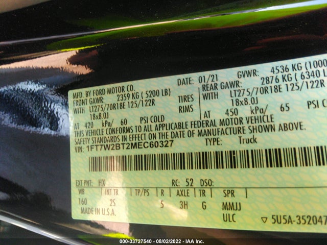 2021 Ford F-250, VIN: 1FT7W2BT2MEC60327