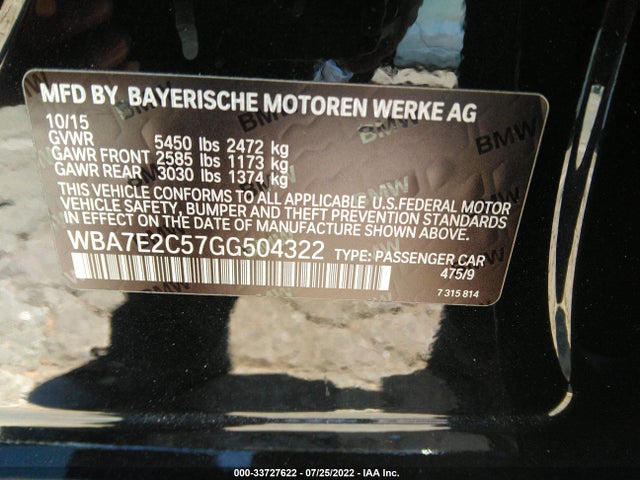 2016 BMW 7 Series, VIN: WBA7E2C57GG504322