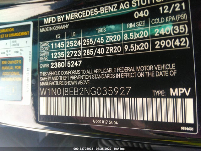 2022 Mercedes-Benz GLC-Class Coupe, VIN: W1N0J8EB2NG035927