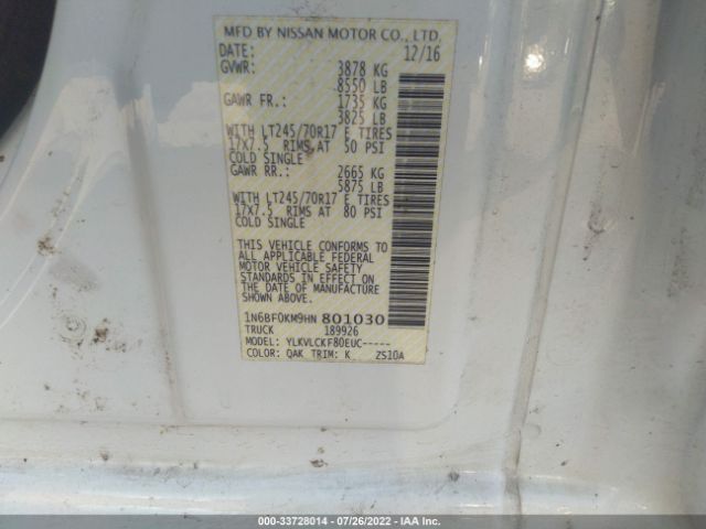 1N6BF0KM9HN801030 Nissan Nv Cargo S