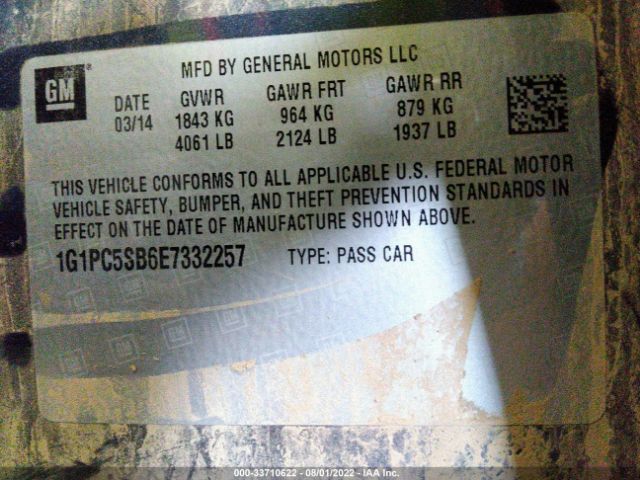 1G1PC5SB6E7332257 Chevrolet Cruze 1lt Auto