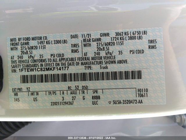 2021 Ford F-150, VIN: 1FTEW1C82MKF14177