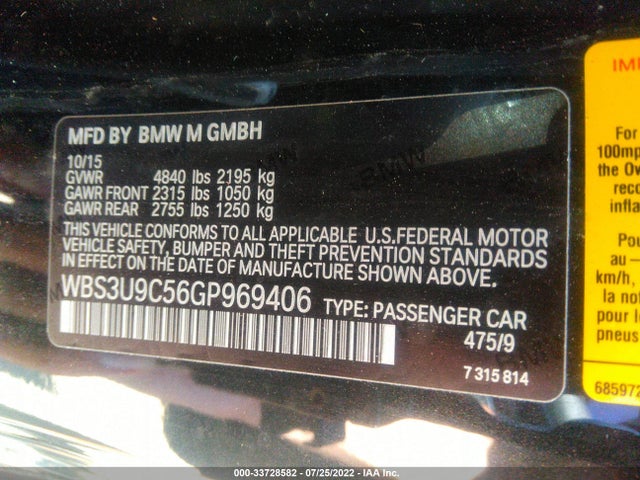 2016 BMW M4, VIN: WBS3U9C56GP969406