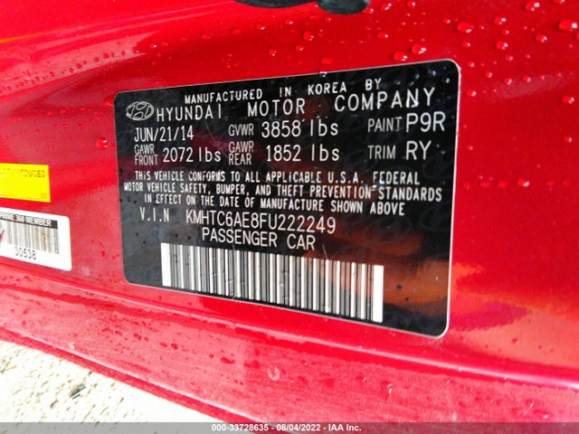 2015 HYUNDAI VELOSTER TURBO VIN: KMHTC6AE8FU222249