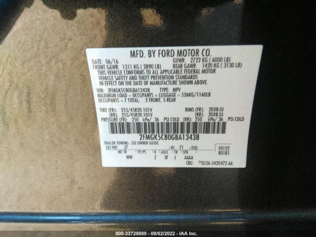 2FMGK5C80GBA13438 Ford FLEX SEL